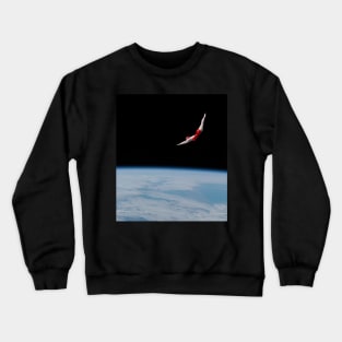 Space Diver: Woman in Red Bathing Suit Dives Gracefully to Earth Crewneck Sweatshirt